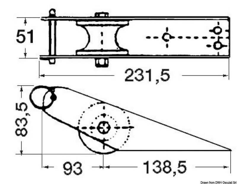 SS bow roller 232 x 51 mm - foto originale Osculati Srl