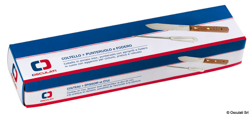 Set: SS knife + Marlin spike + leather cover - foto originale Osculati Srl