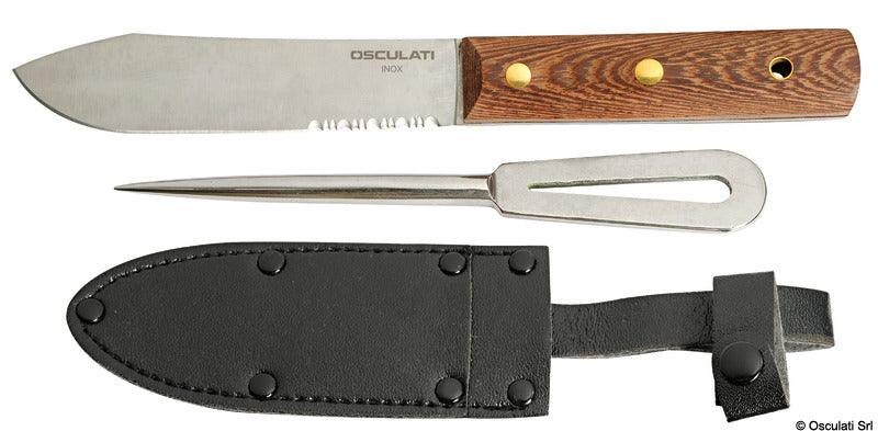 Set: SS knife + Marlin spike + leather cover - foto originale Osculati Srl