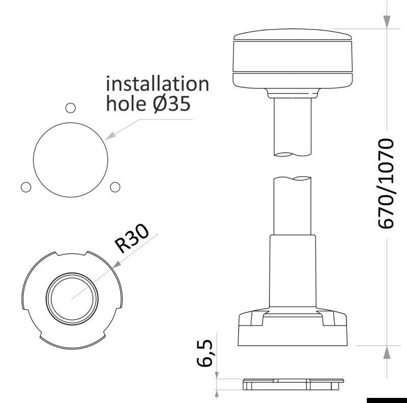 360° wireless white light rod, plastic base 100 cm - foto originale Osculati Srl