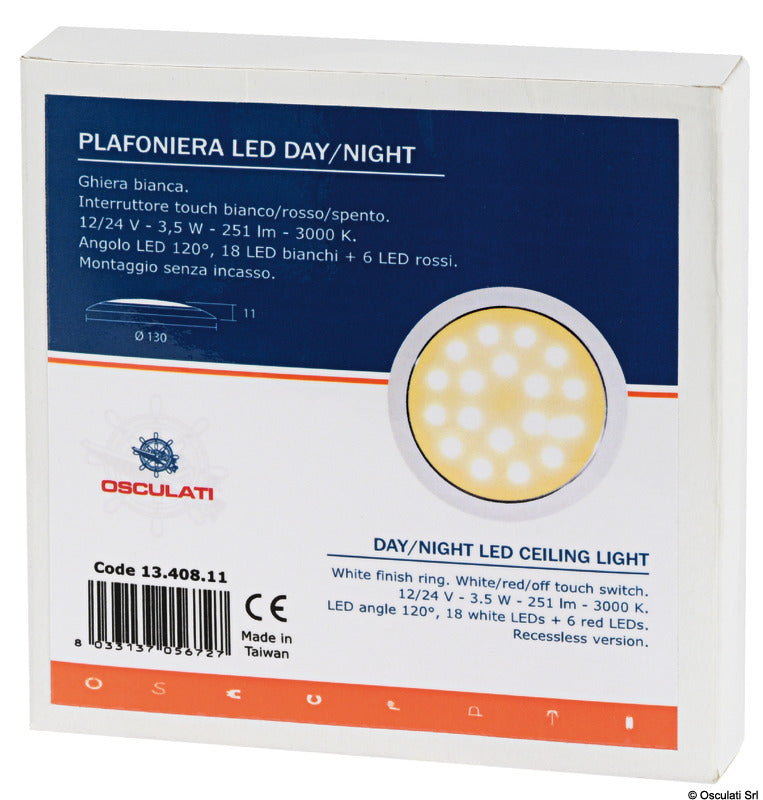 Day/Night LED ceiling light recessless white/SS - foto originale Osculati Srl