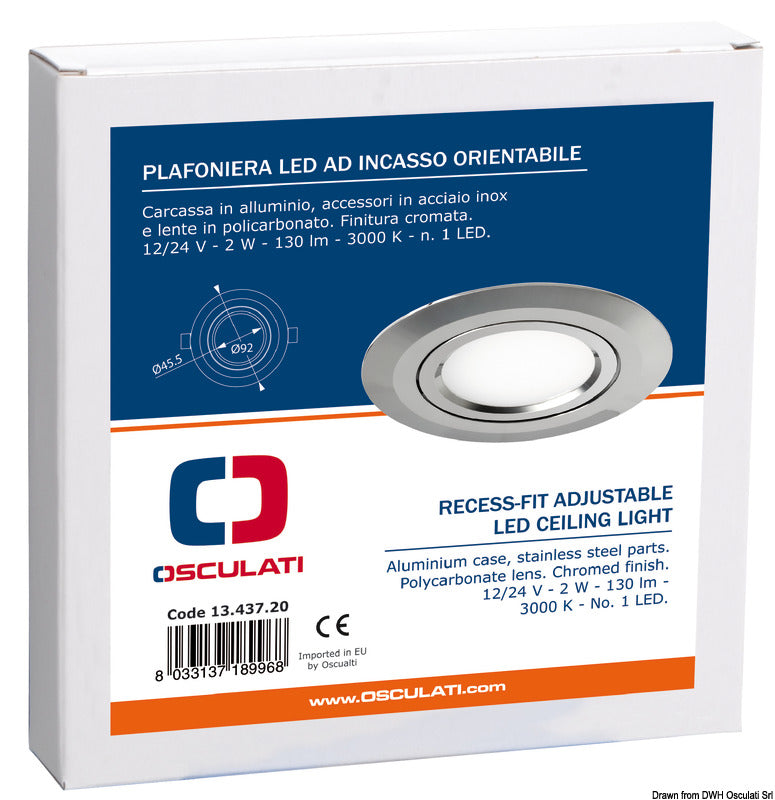 Recess swivelling LED light, warm light 2W - foto originale Osculati Srl