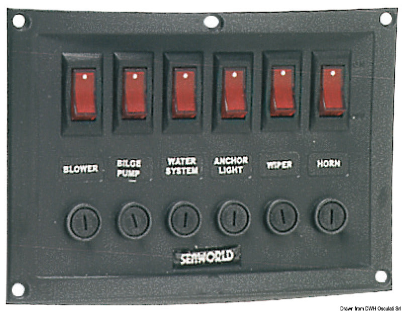 Horizontal control panel w. 6 switches - foto originale Osculati Srl