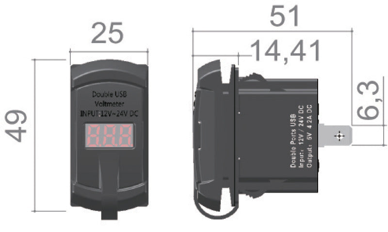 Dual USB-A+C plug + 12/24 V voltmeter - foto originale Osculati Srl