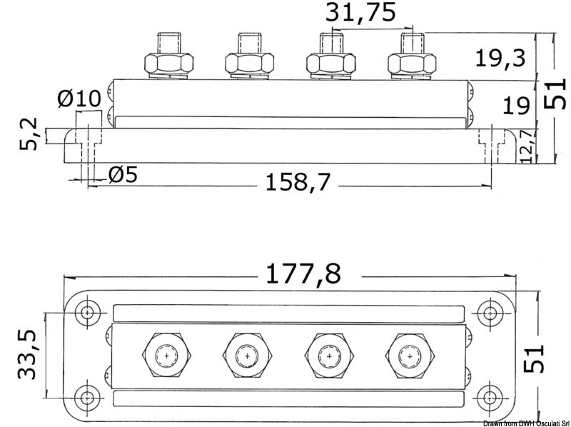 Bus-Bar electric terminal board 4 x 10 mm - foto originale Osculati Srl