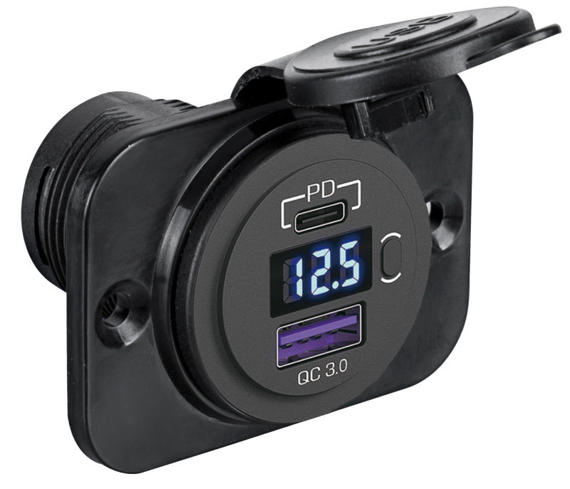 Digital voltmeter + dual USB plug Type A+C - foto originale Osculati Srl