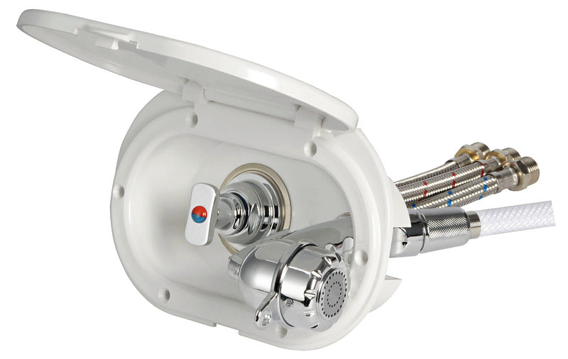 Oval shower box white PVC hose 4 m Shower rear outlet - foto originale Osculati Srl