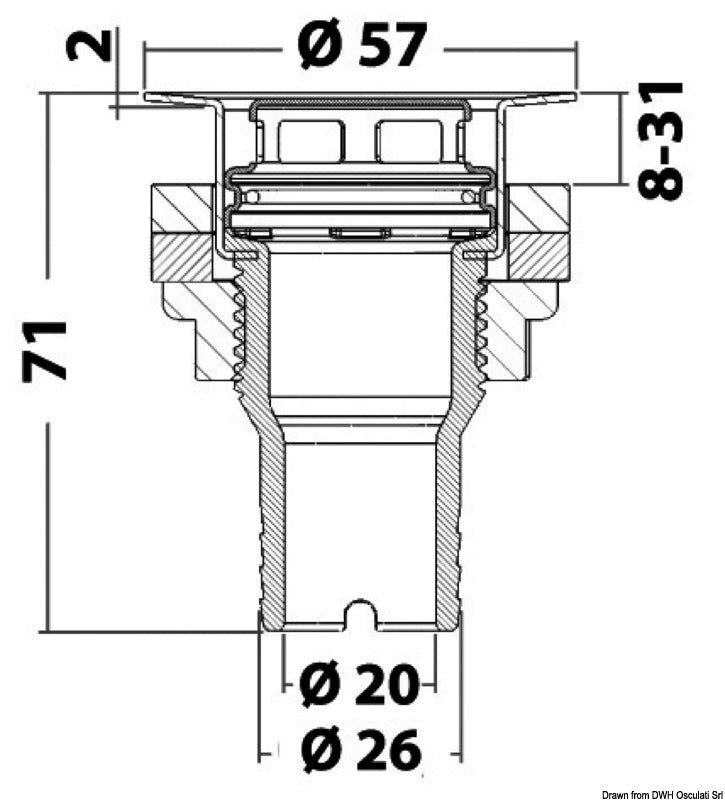 Flush cockpit drain w/AISI 316 head - foto originale Osculati Srl