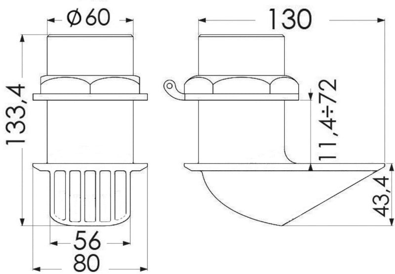 BHF thru hull scoop strainer AISI 316 2" - foto originale Osculati Srl