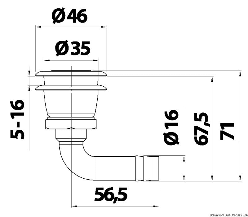 SS flush fuel vent 90° hose connector - foto originale Osculati Srl