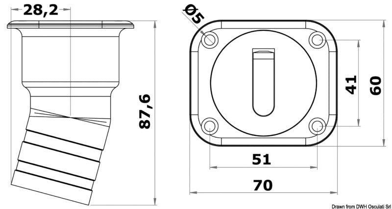 Square Diesel deck filler short version 38 mm - foto originale Osculati Srl