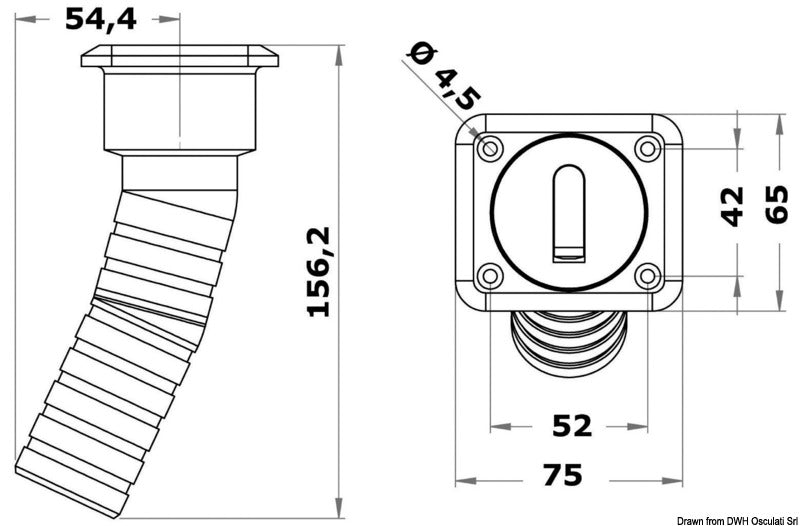 Square Diesel deck filler long version 38 mm - foto originale Osculati Srl