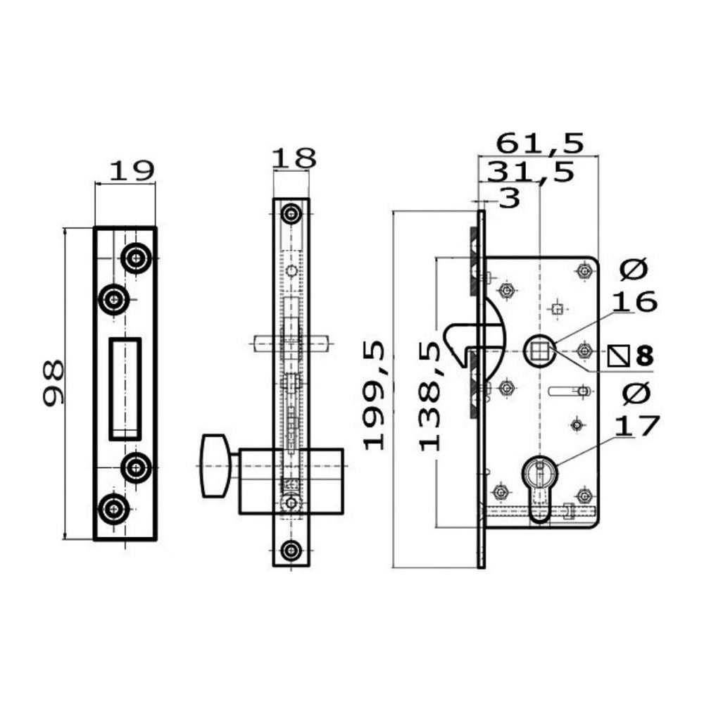 Yale-type external lock 16/38 mm w/projecting hook - foto originale Osculati Srl