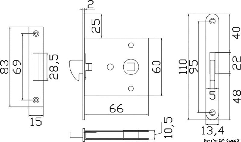 Flush lock for sliding doors - foto originale Osculati Srl