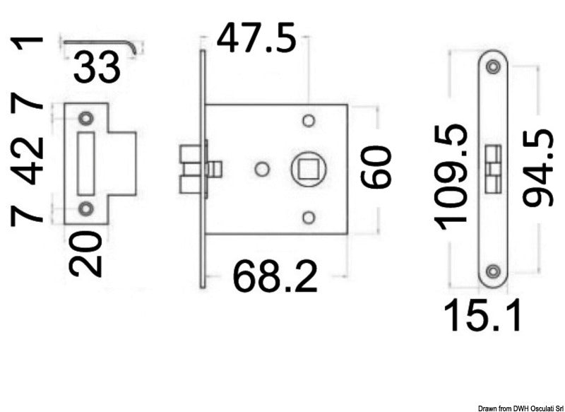 Recess-fit simple lock chromed brass 68x60x9 mm - foto originale Osculati Srl