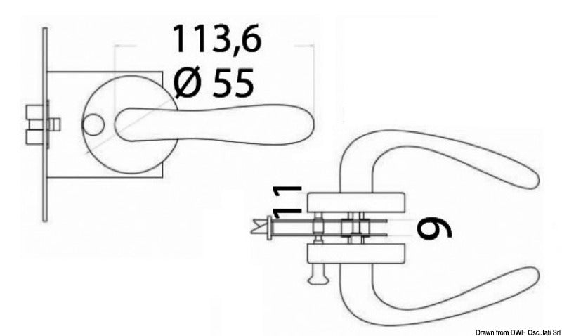 Recess-fit simple chr brass w/locking 66x60x9 mm - foto originale Osculati Srl