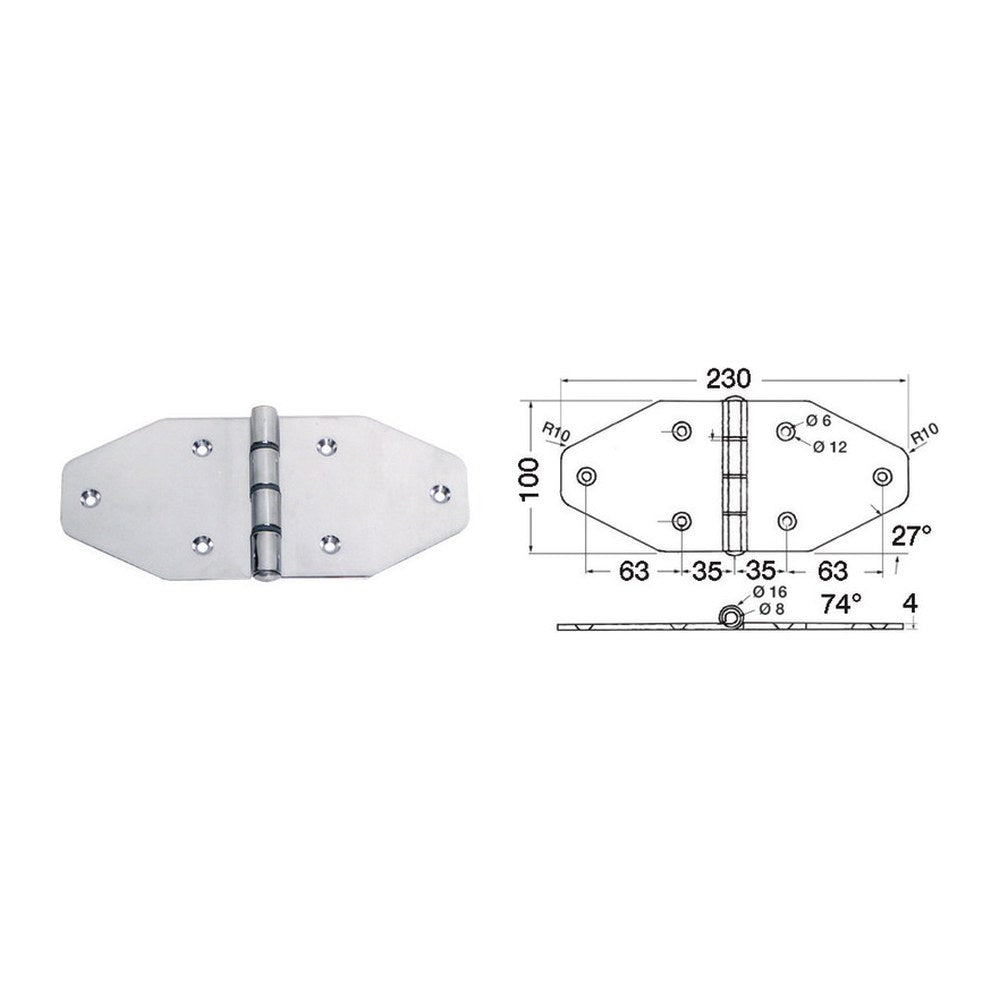 Large hinge 230x100 mm - foto originale Osculati Srl