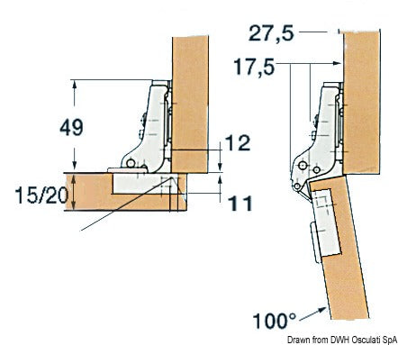 Sugatsune Spring hinge 5-9 mm 94x54 mm - foto originale Osculati Srl