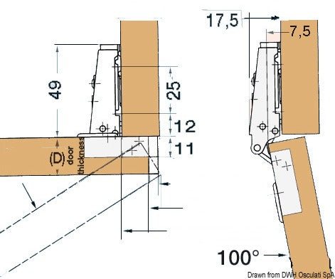 Sugatsune Spring hinge 15-19 mm 94x54 mm - foto originale Osculati Srl