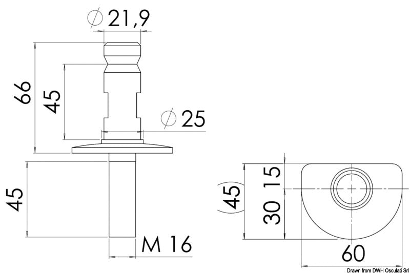 Stanchion base AISI316 60 x 45 mm - foto originale Osculati Srl