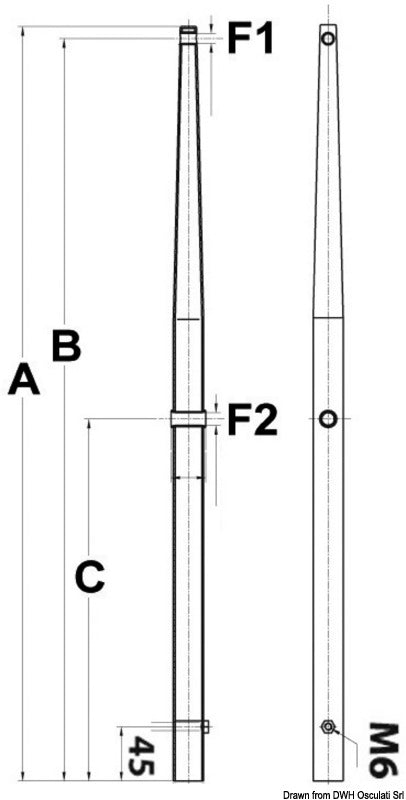Stanchion AISI 316 ORC complying model 625 mm - foto originale Osculati Srl