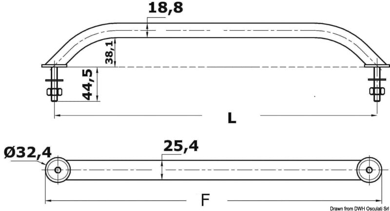 Oval pipe handrail SS external screws 460 mm - foto originale Osculati Srl