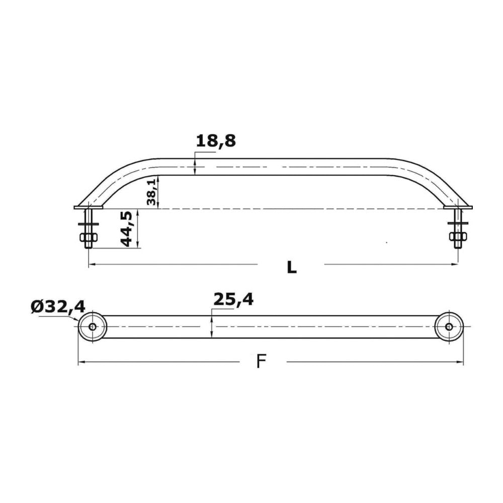 Oval pipe handrail SS external screws 220 mm - foto originale Osculati Srl