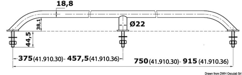 Oval pipe handrail SS external screws 750 mm - foto originale Osculati Srl