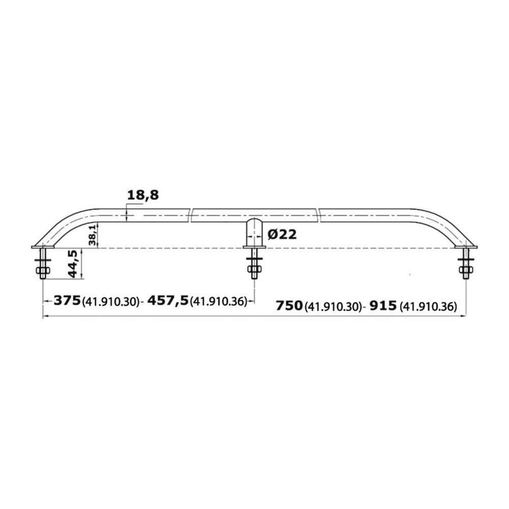 Oval pipe handrail SS external screws 915 mm - foto originale Osculati Srl