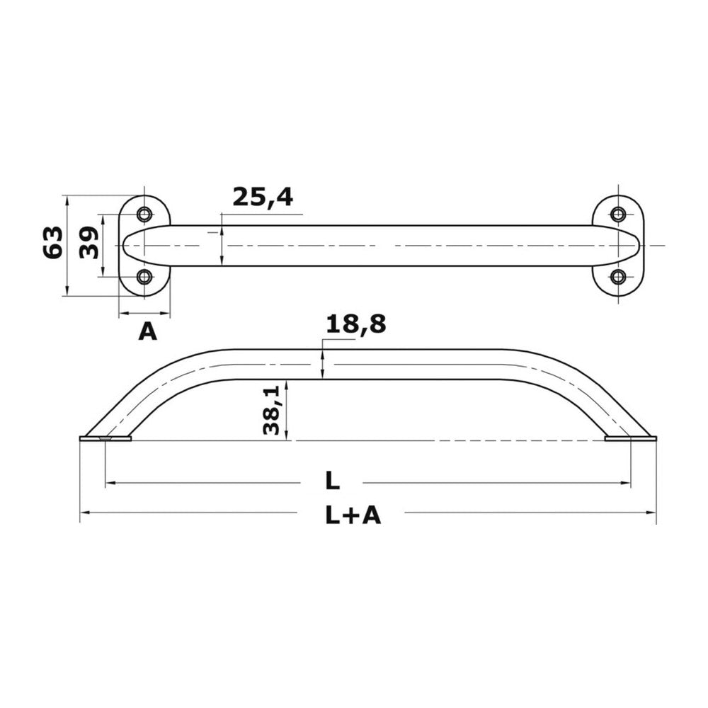 Oval pipe handrail AISI316 19x25 mm 450 mm - foto originale Osculati Srl