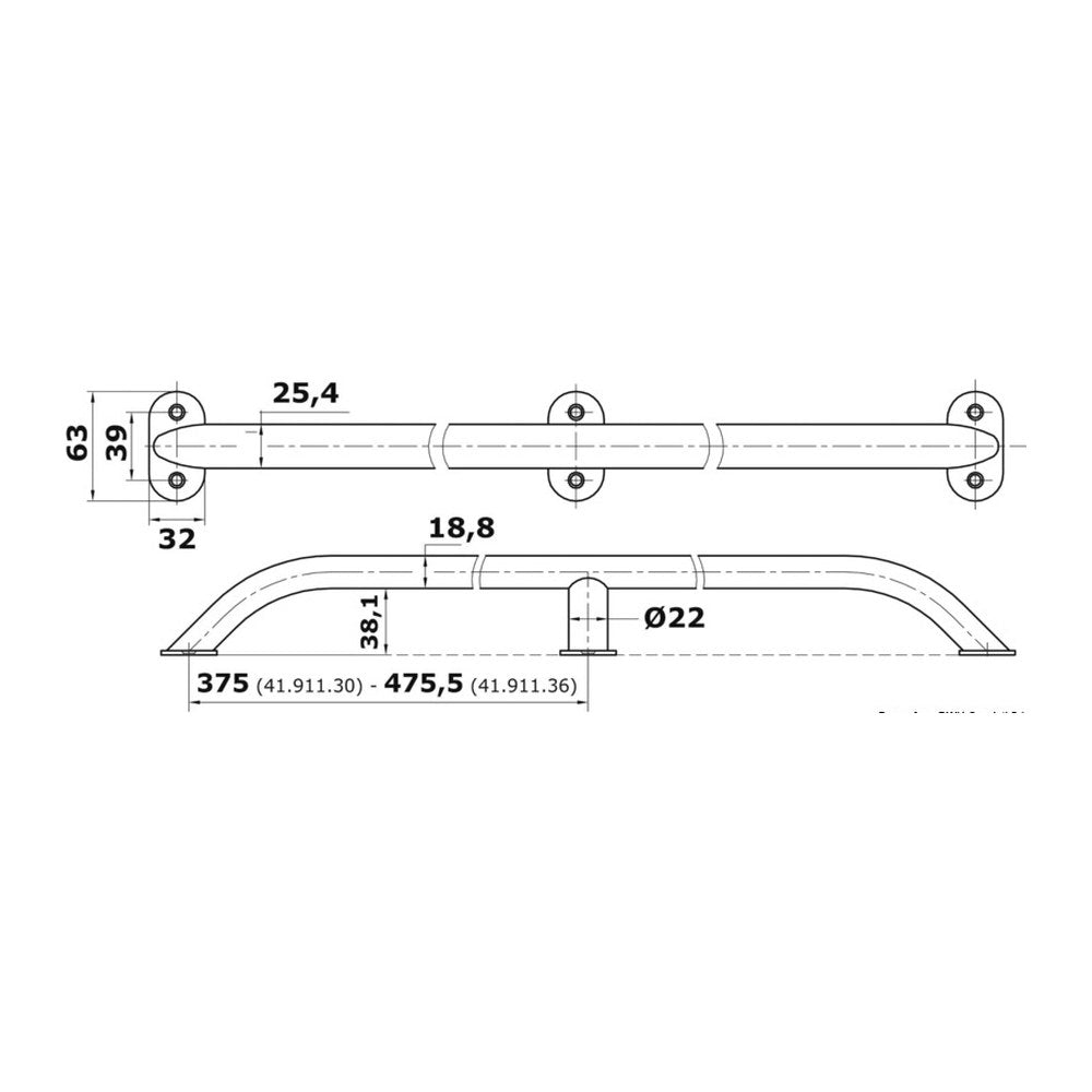 Oval pipe handrail AISI316 19x25 mm 750 mm - foto originale Osculati Srl