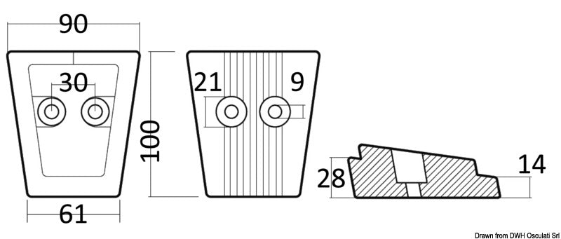 Tecnoseal Zinc leg anode Volvo 63 x 91 mm - foto originale Osculati Srl