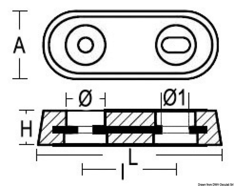 Tecnoseal Aluminium oval Vetus type anode 390 g - foto originale Osculati Srl