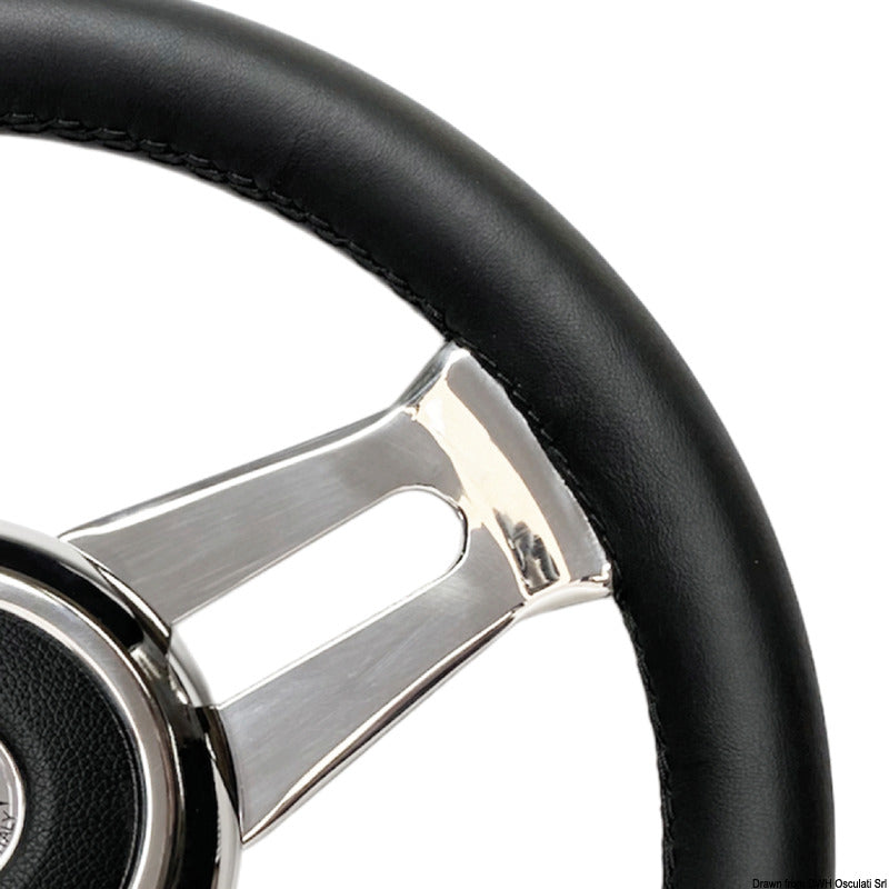 Black leather steering wheel w/SS spikes Ø 350mm - foto originale Osculati Srl