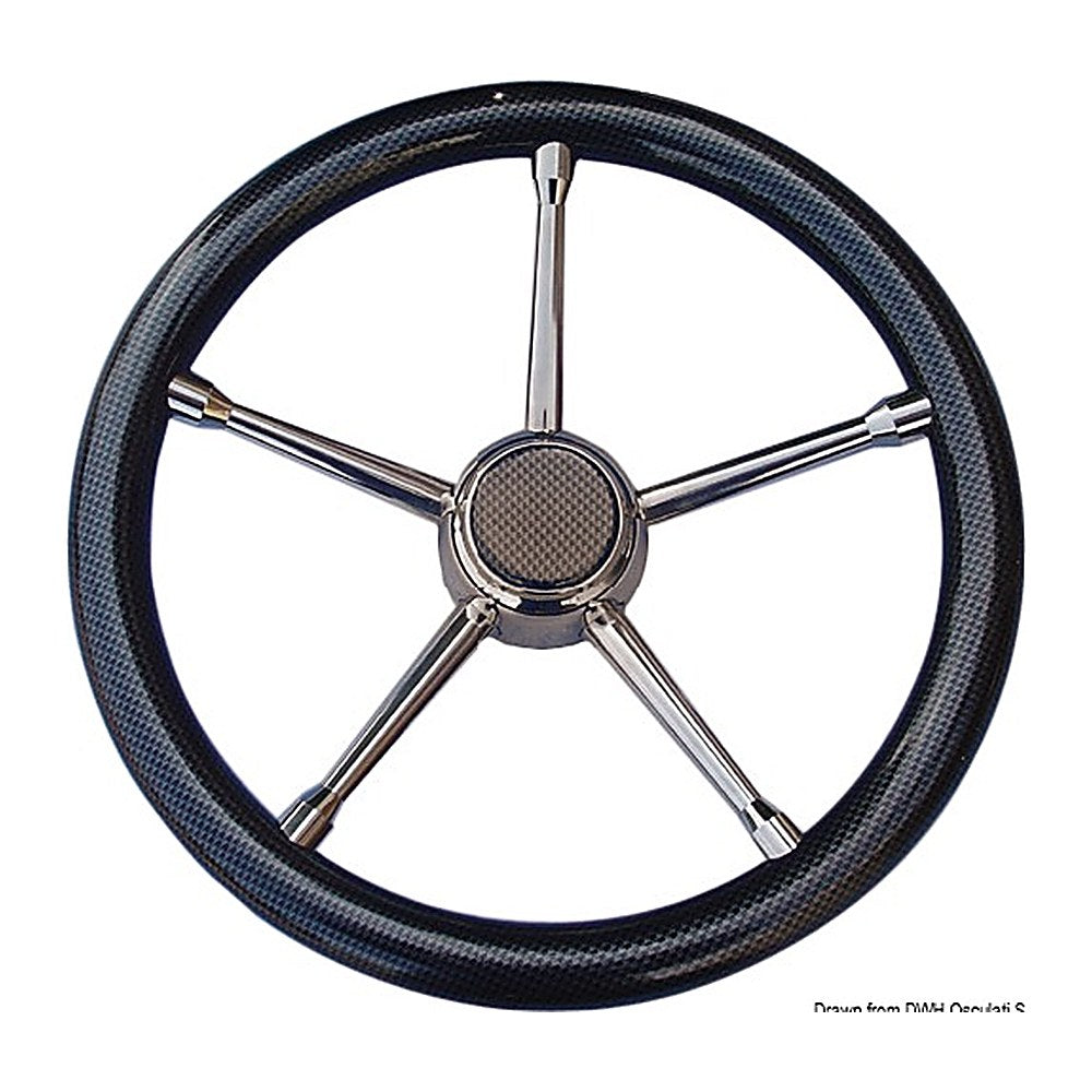 A soft polyurethane steering wheel carbon/SS 350mm - foto originale Osculati Srl