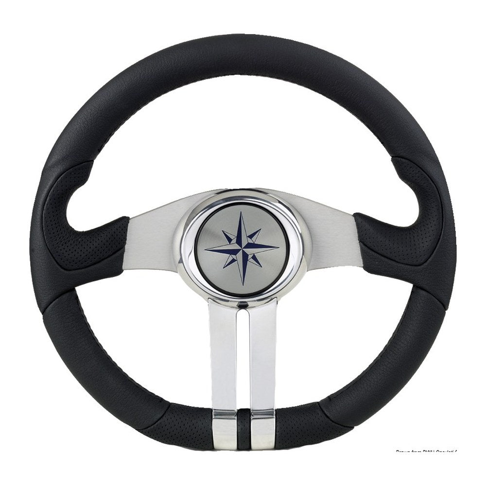 Baltic black steering wheel silver/chrome spokes - foto originale Osculati Srl