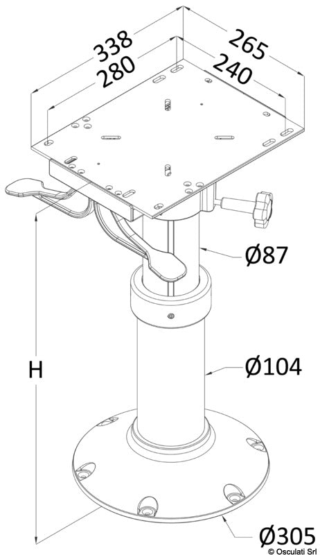 Maxi pedestal w/seat mount telescopic 300/400 mm - foto originale Osculati Srl