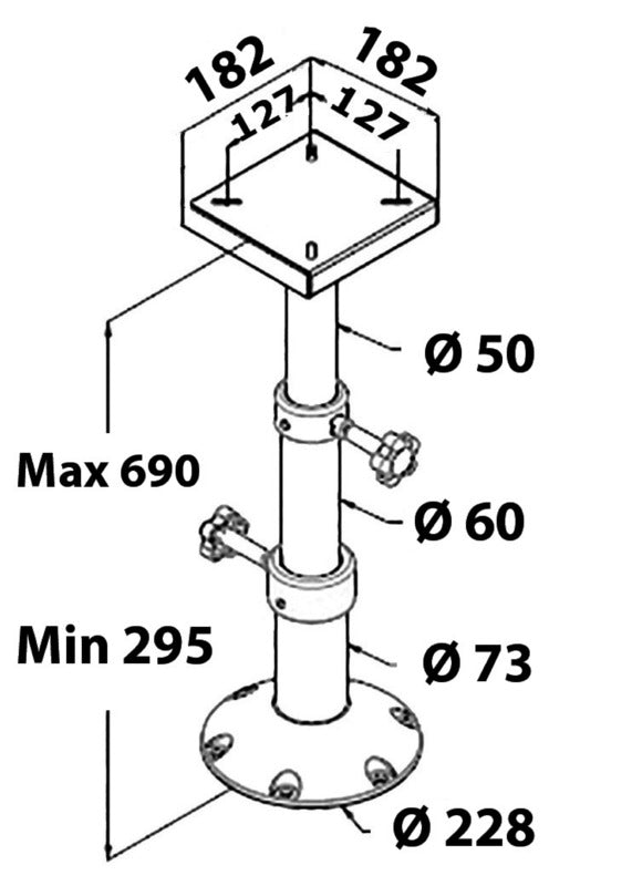 Tri-telescopic aluminium table leg - foto originale Osculati Srl