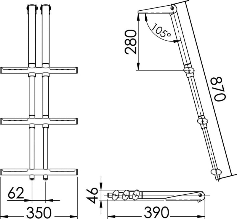 DIVER telescopic ladder 3 steps black - foto originale Osculati Srl