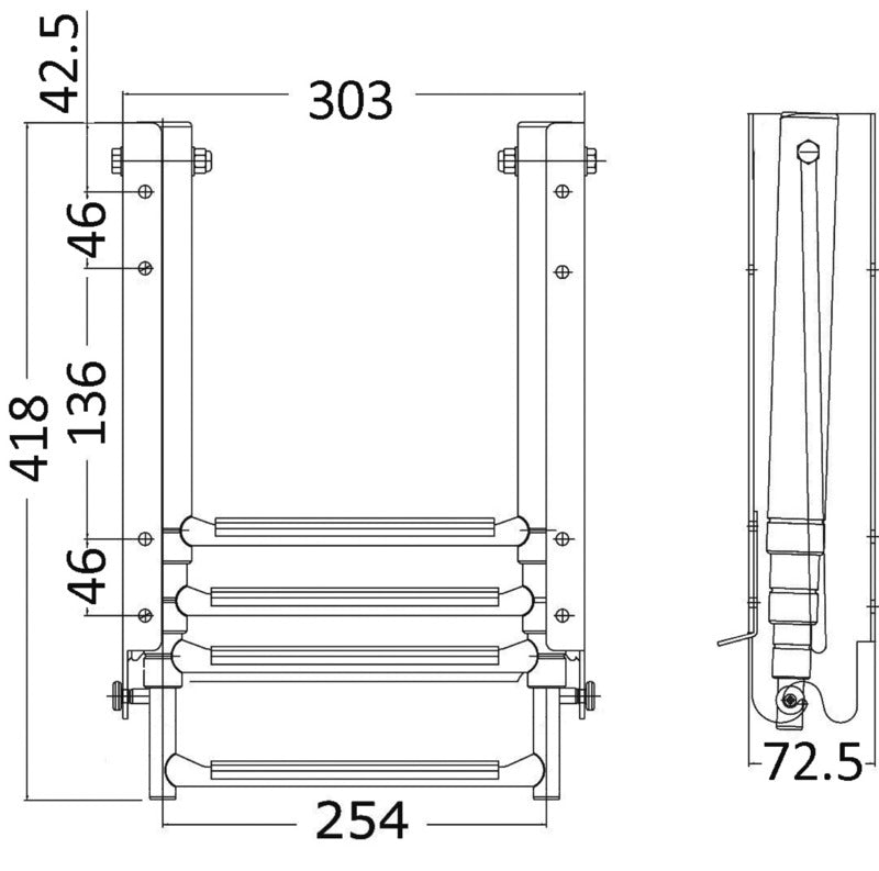 Ladder w/overhanging rungs under platform mounting - foto originale Osculati Srl