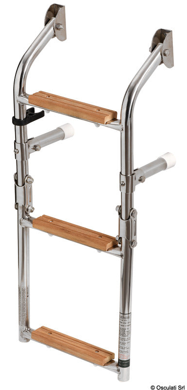 Ladder 3 steps AISI316 + Iroko - foto originale Osculati Srl