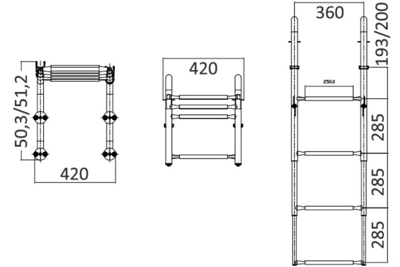 4-step telescopic platform ladder extended - foto originale Osculati Srl