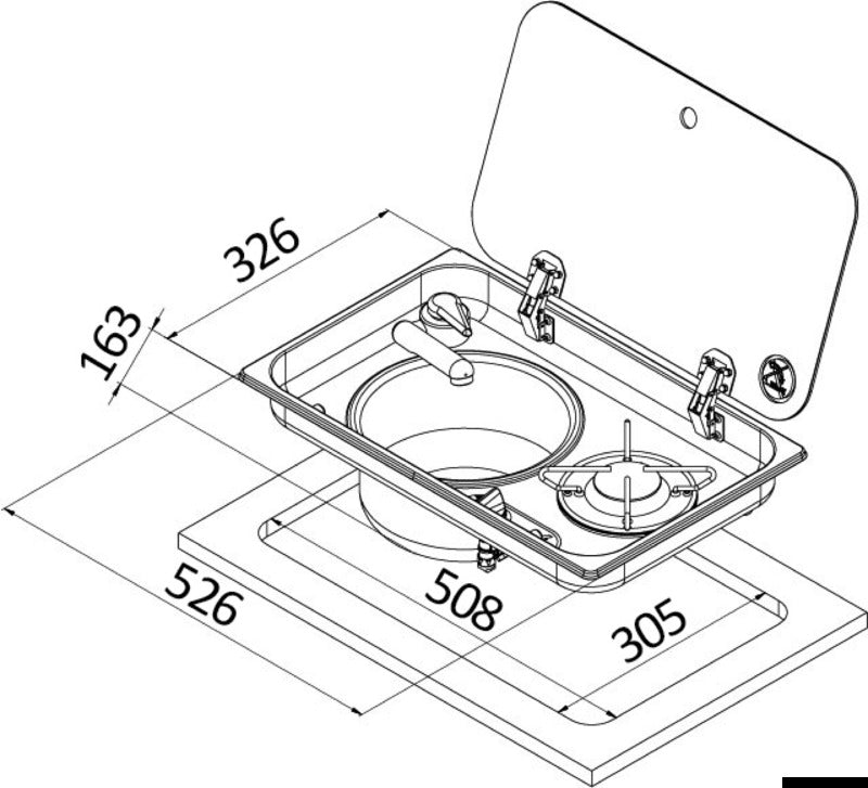 Built-in single hob - left sink w/ glass cover and mixer - foto originale Osculati Srl