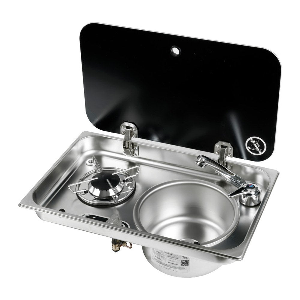 Built-in single hob - right sink w/ glass cover and mixer - foto originale Osculati Srl