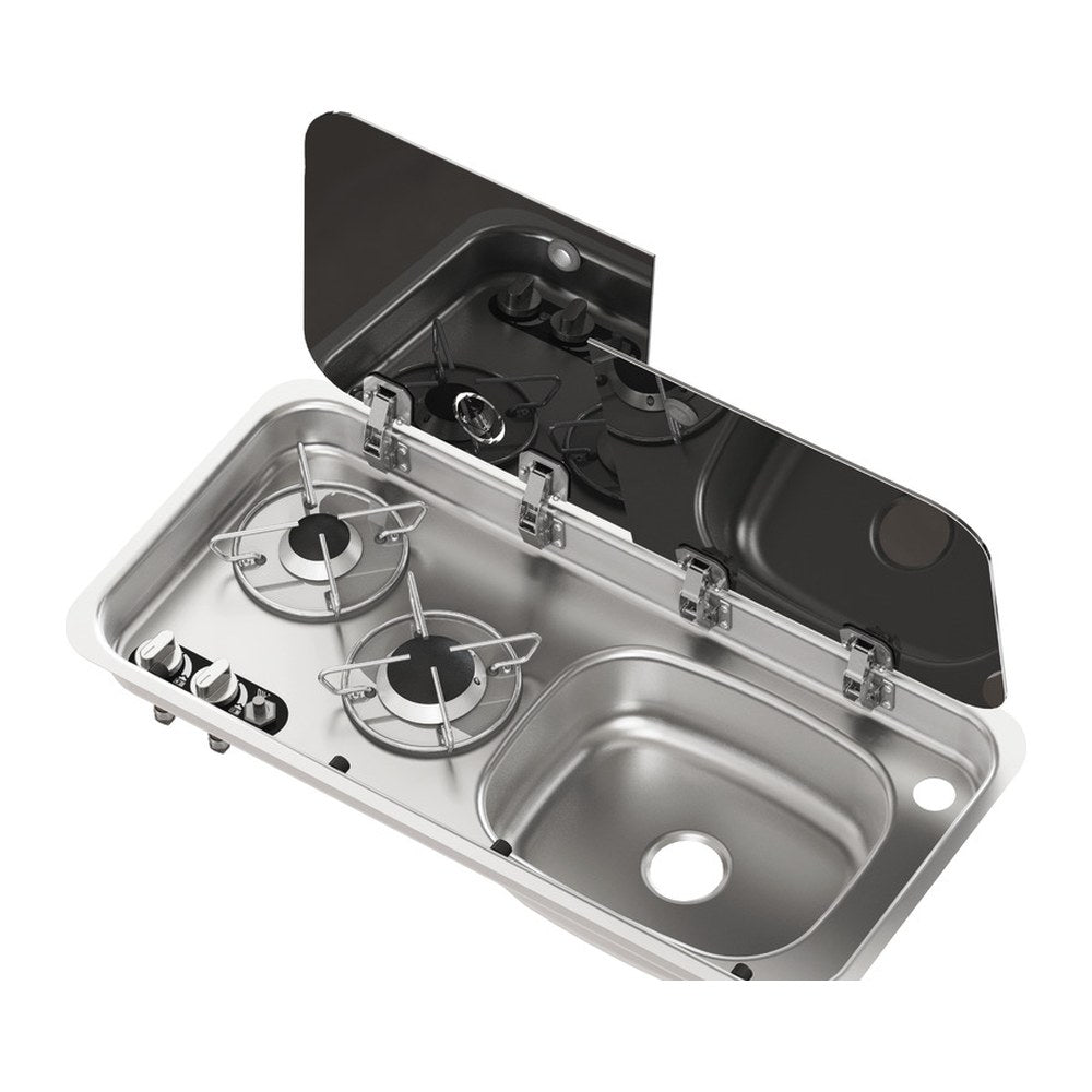 Built-in double hob - right sink w/ glass cover and mixer - foto originale Osculati Srl