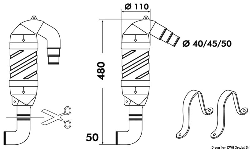 Exhaust muffler inlet 120° - foto originale Osculati Srl