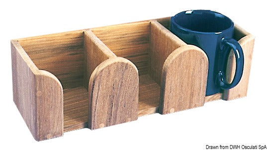 ARC Teak 3-slot cup holder 295x100x90 mm - foto originale Osculati Srl