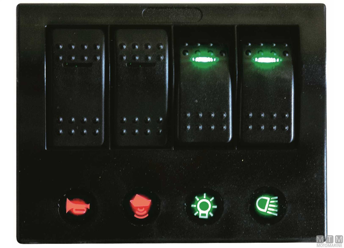 Panel with 8-position rocker switches 235x100 mm - original photo Motomarine Srl
