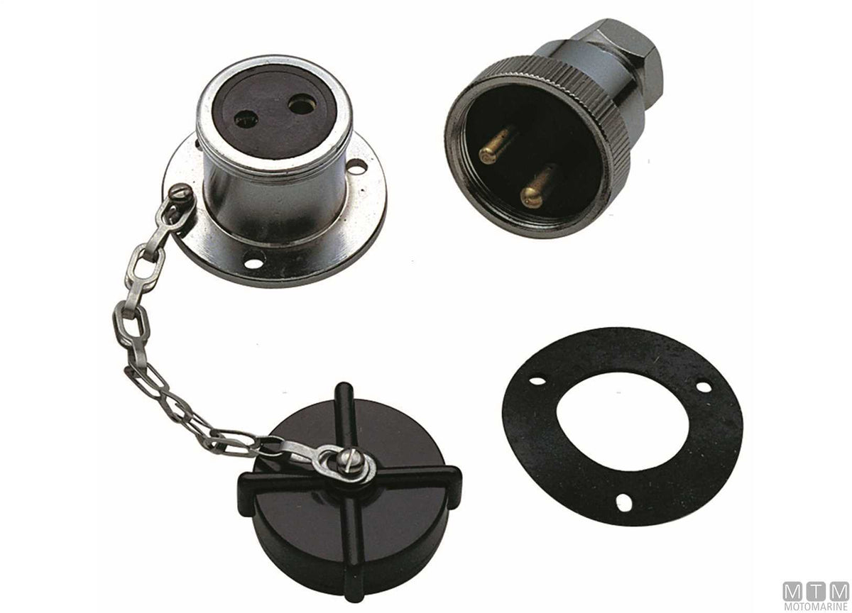 Socket and plug 12/24V chrome-plated brass 4-pole 5A - original photo Motomarine Srl