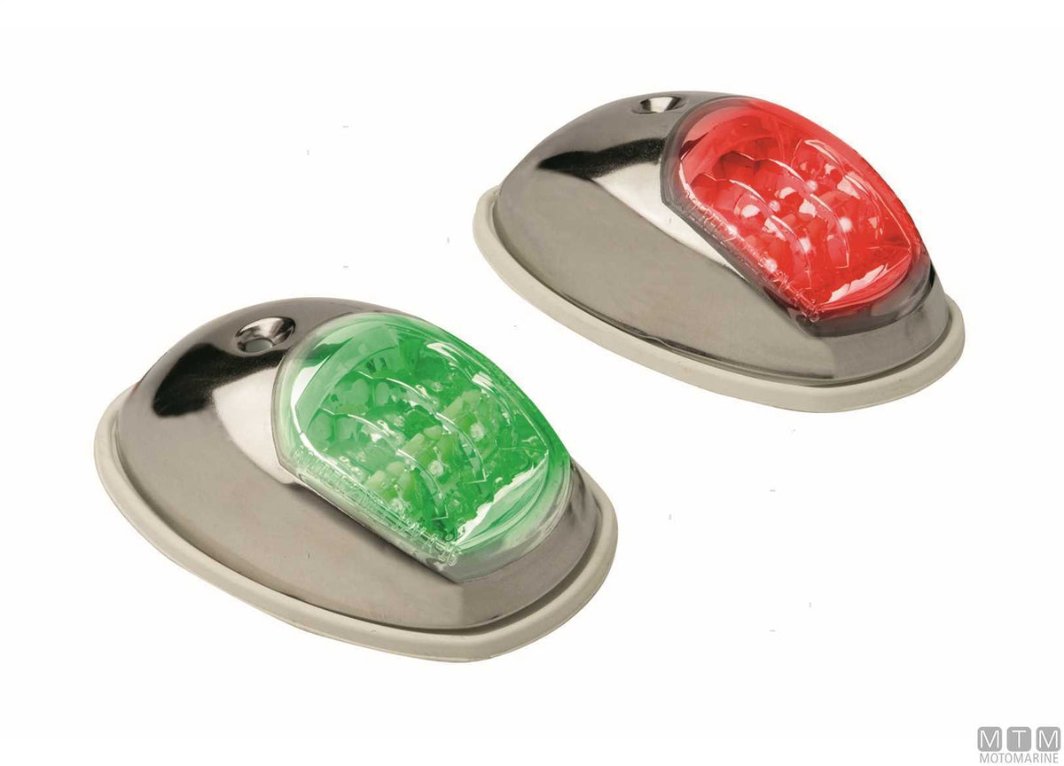 Pair of LED sidelights, red and green, stainless steel - original photo Motomarine Srl